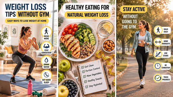 Healthy eating and home workout routine for Weight Loss Tips Without Gym