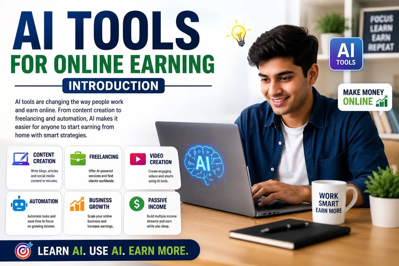 Beginner using AI tools for online earning and making money online