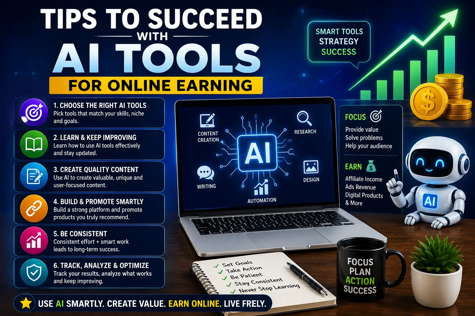 Tips for succeeding with AI tools for online earning and freelancing