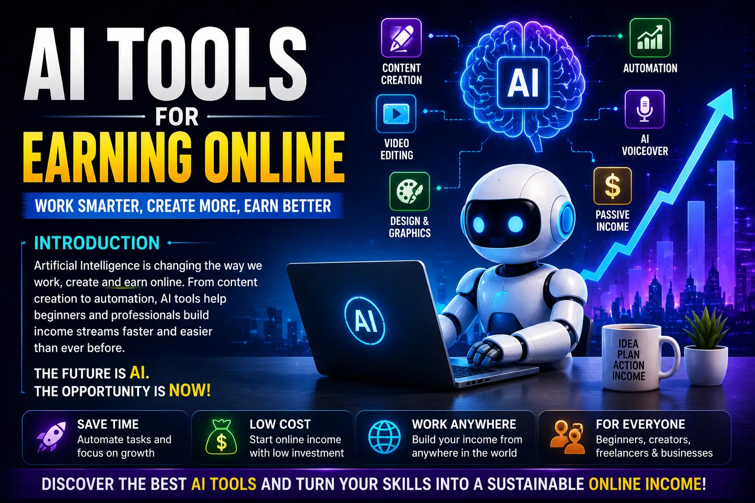 Introduction to AI tools for earning online with smart automation, content creation, and online business ideas