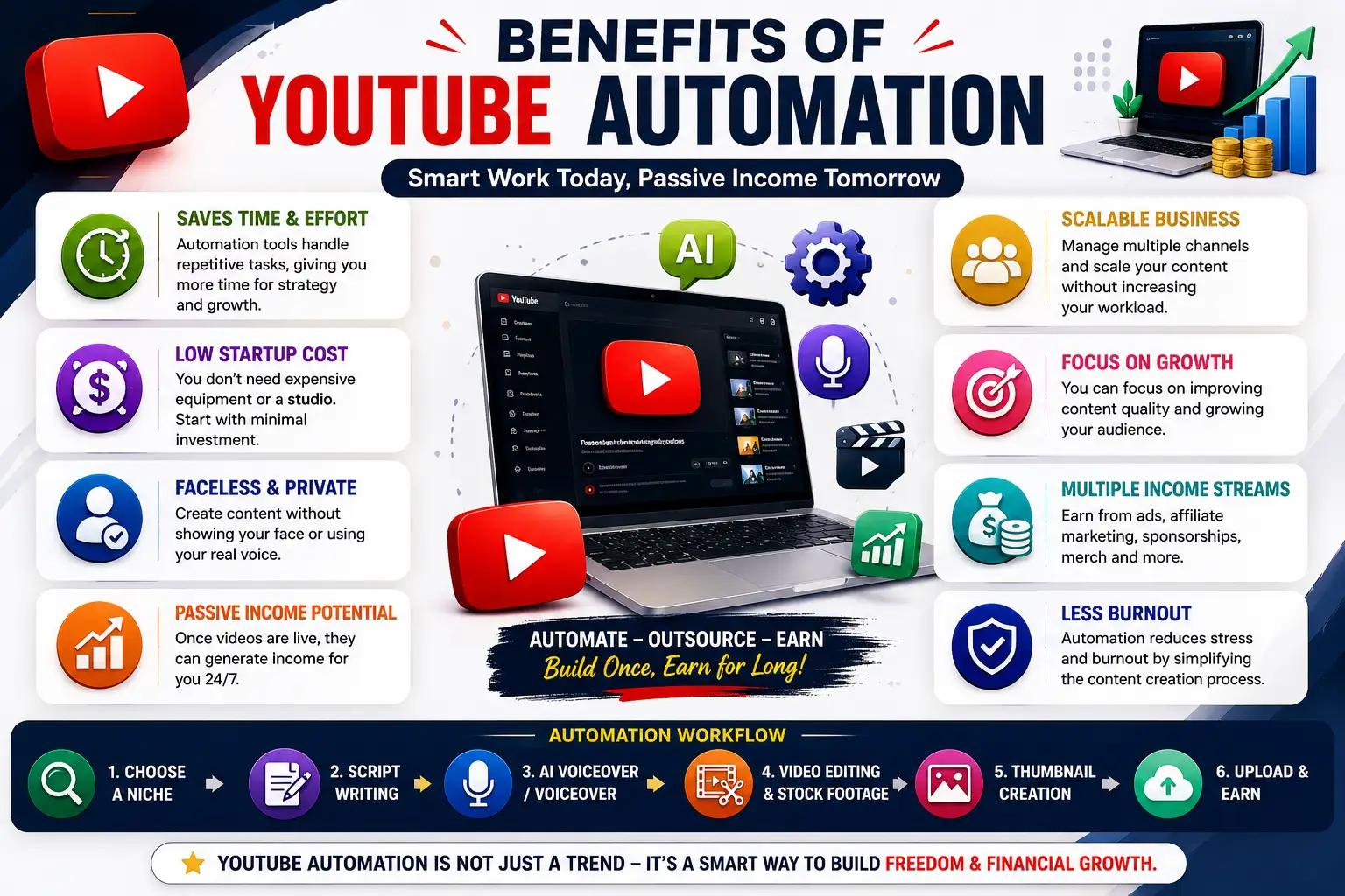 Benefits of YouTube automation for passive income and faceless content creation