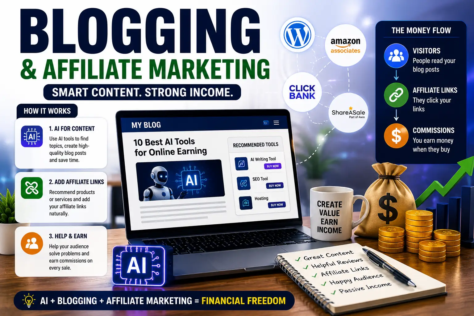 AI blogging and affiliate marketing for online earning and passive income