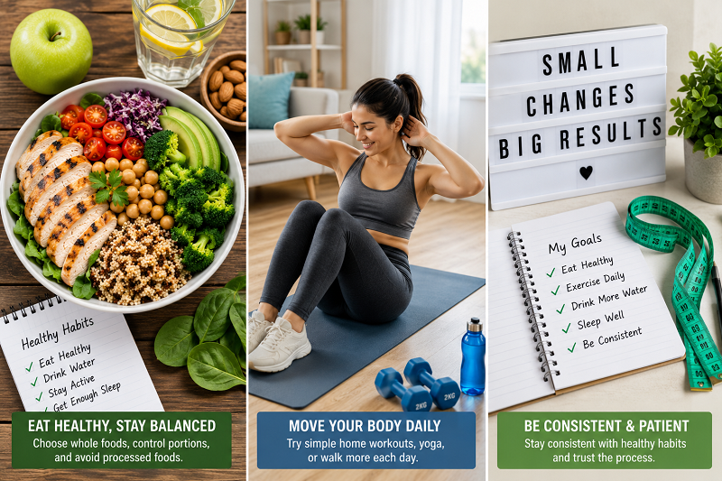 Healthy eating and home workout routine for Weight Loss Tips Without Gym