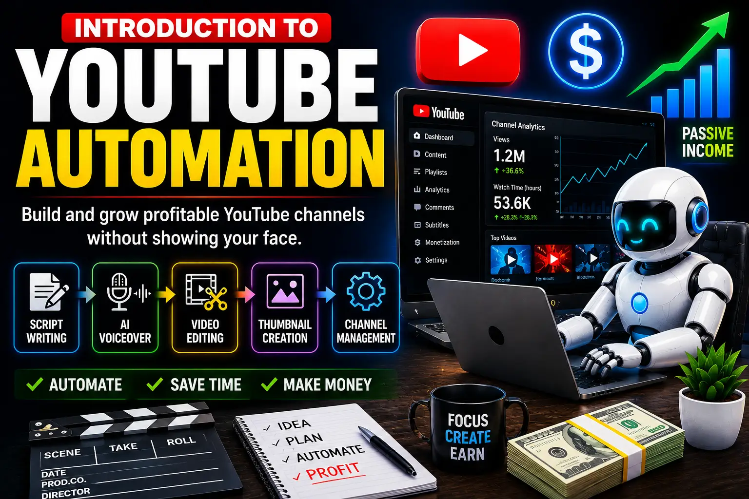 Step by step process of YouTube automation for faceless content creation