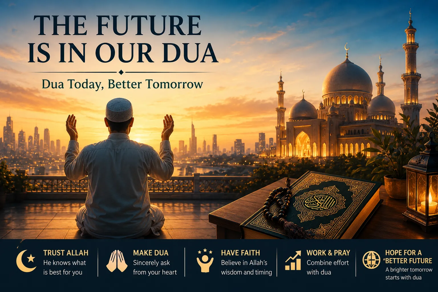muslim making dua in islam with spiritual peace and faith in allah