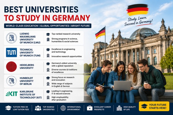 Top universities in Germany for international students including TUM LMU and Heidelberg University