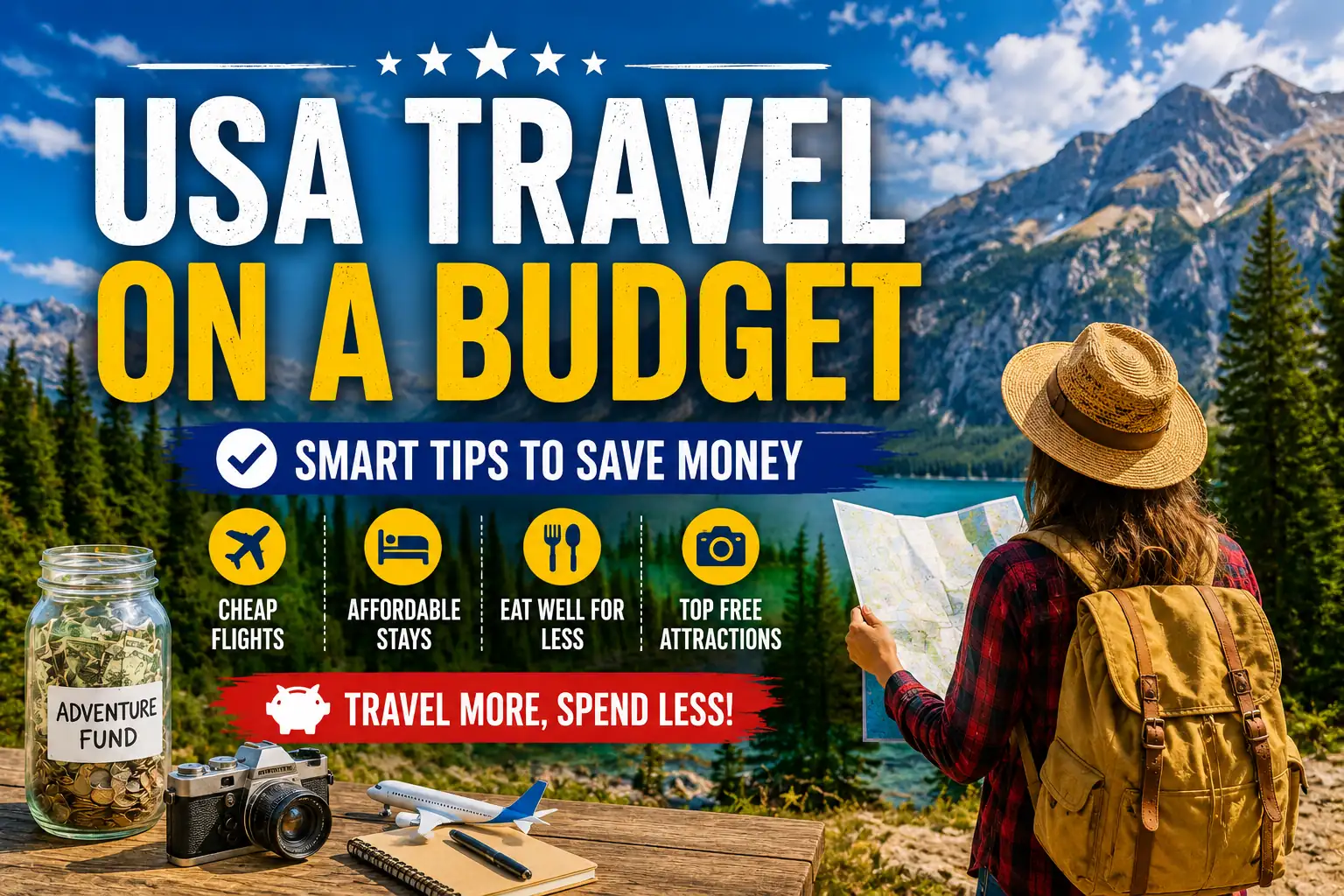 USA travel on a budget with affordable travel tips, cheap flights, budget hotels, and scenic American destinations