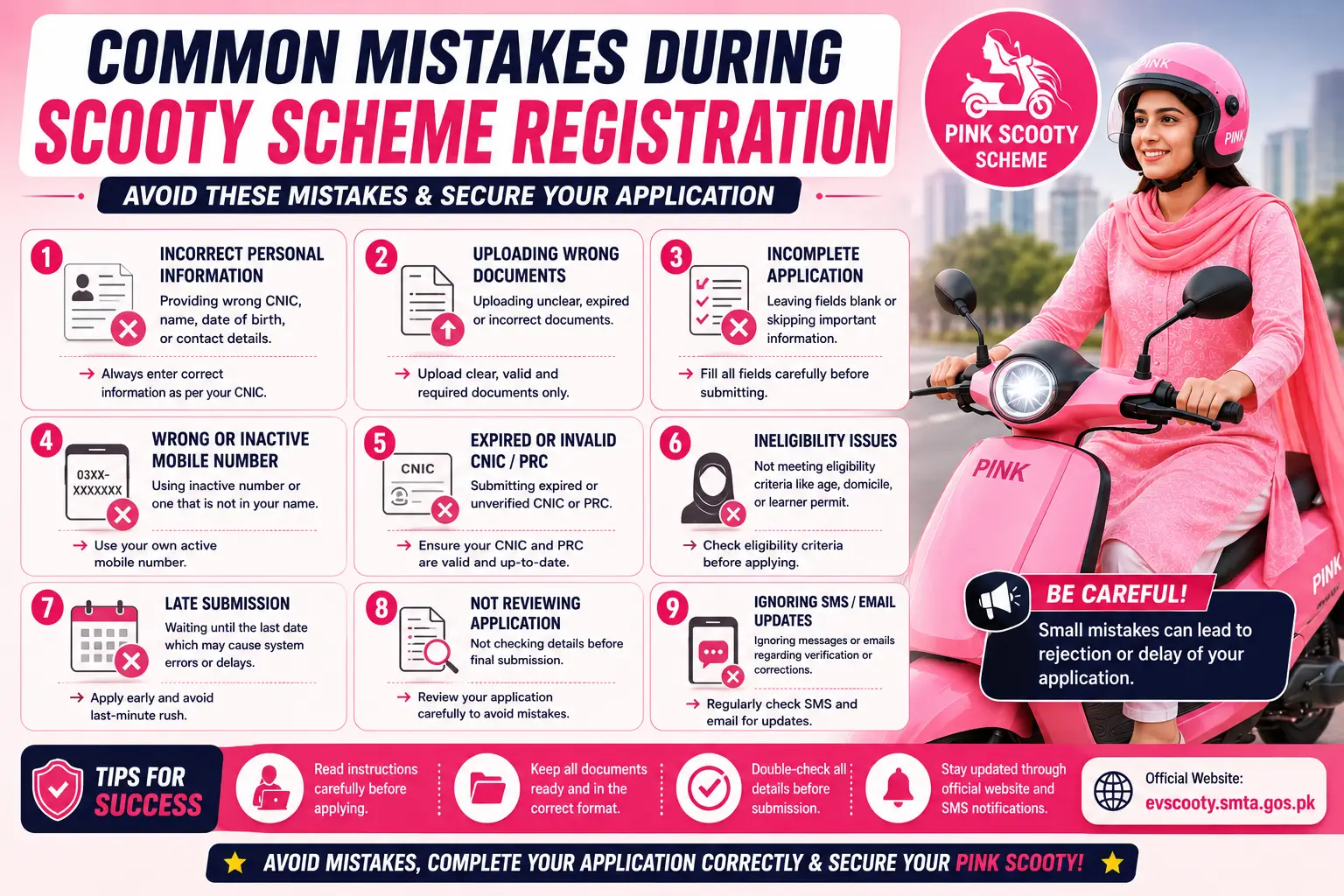 Women avoiding registration errors during scooty scheme application