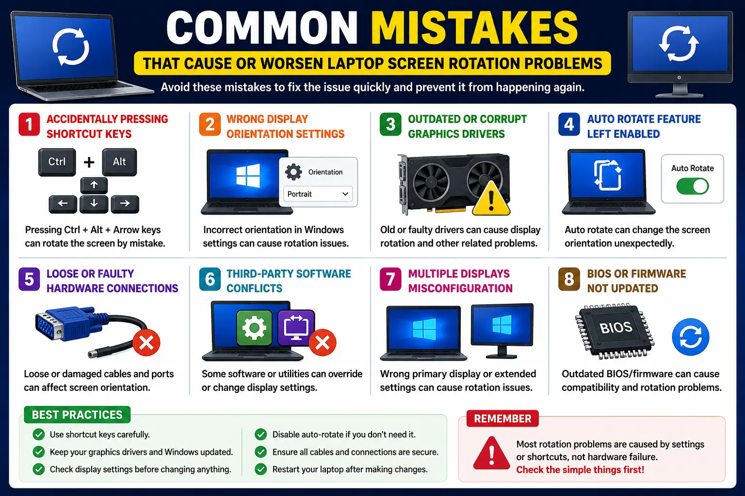 Common Windows display rotation errors and laptop screen rotation fix methods