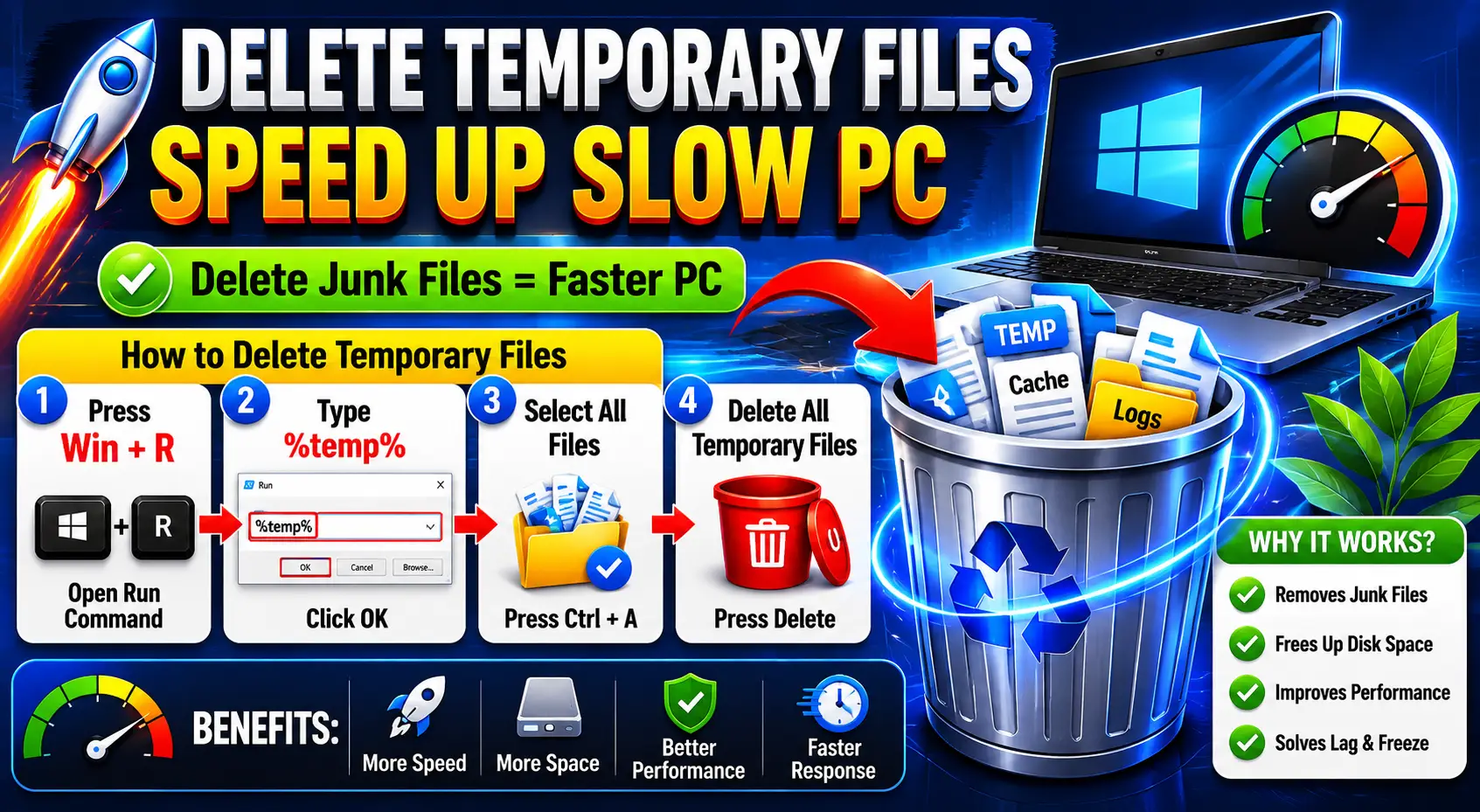 delete temporary files to speed up slow PC without software
