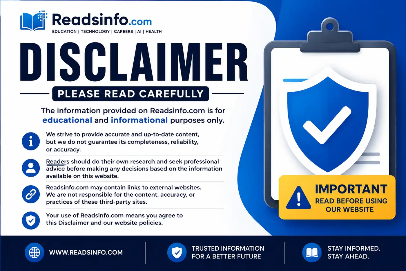 Modern disclaimer banner illustration with website policy and informational content design