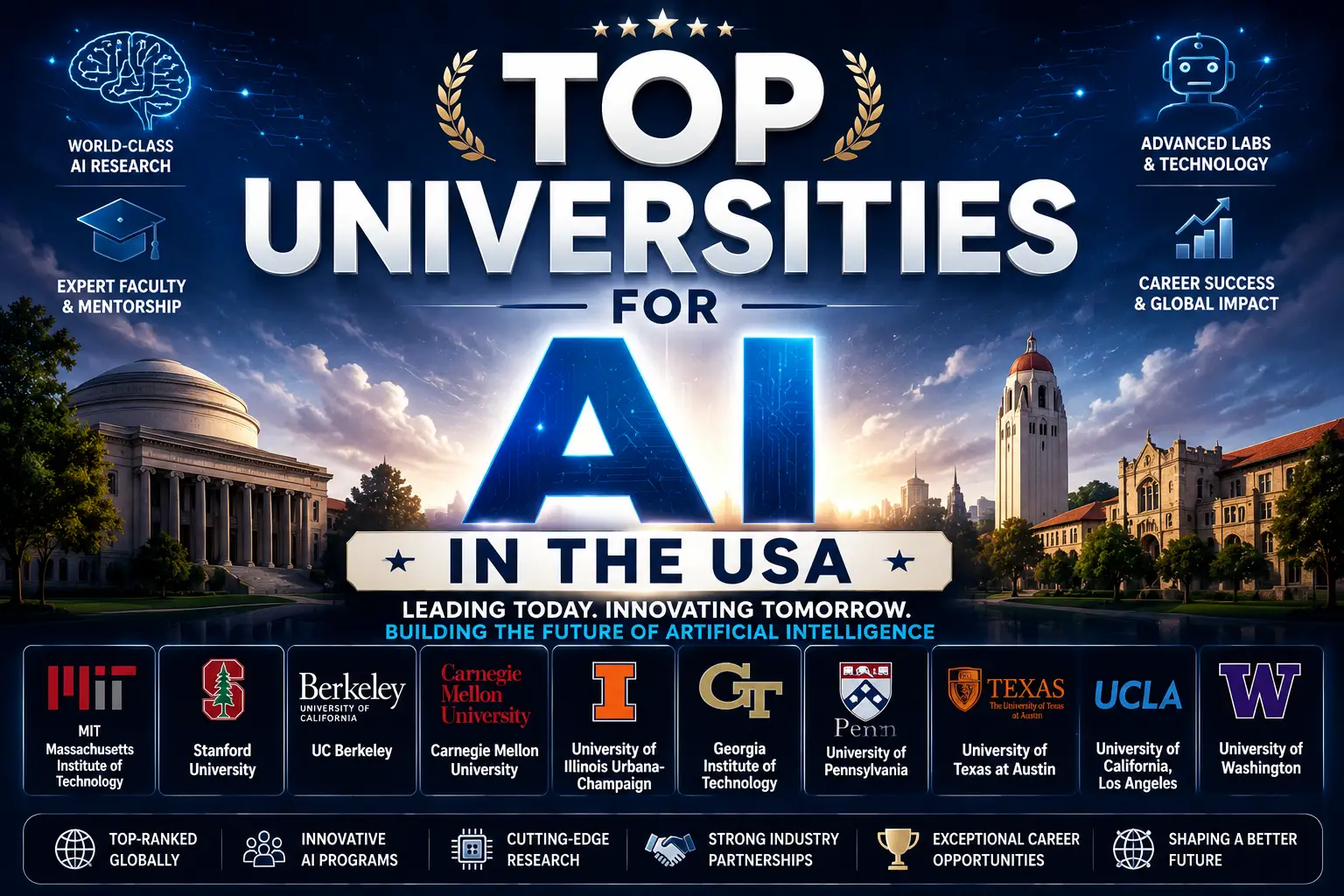 top universities for AI in the USA with advanced artificial intelligence education and research